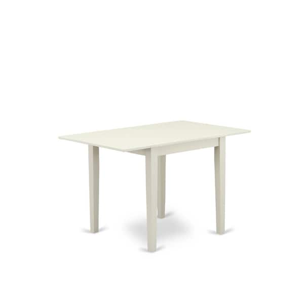 East West Furniture 3-Piece Linen White Finish Solid Wood Top with Dropleaf Dining Table Set