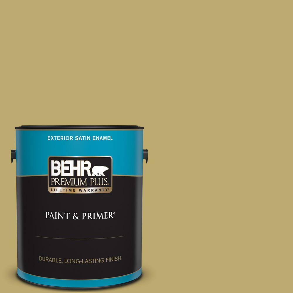 BEHR PREMIUM PLUS 1 gal. 370F5 Coriander Seed Satin Enamel Exterior Paint & Primer 934001