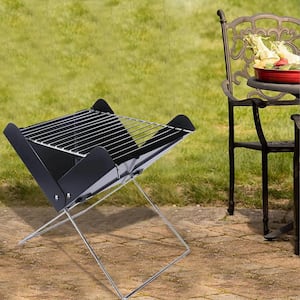 Portable Charcoal Barbecue Grill in Black, Detachable and Collapsible Mini Tabletop Camping Grill