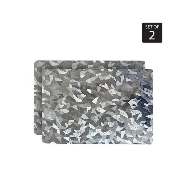 Dainty Home Metallic Leaf 18 in. x 12 in. Grays Vinyl Placemats (Set of 2)