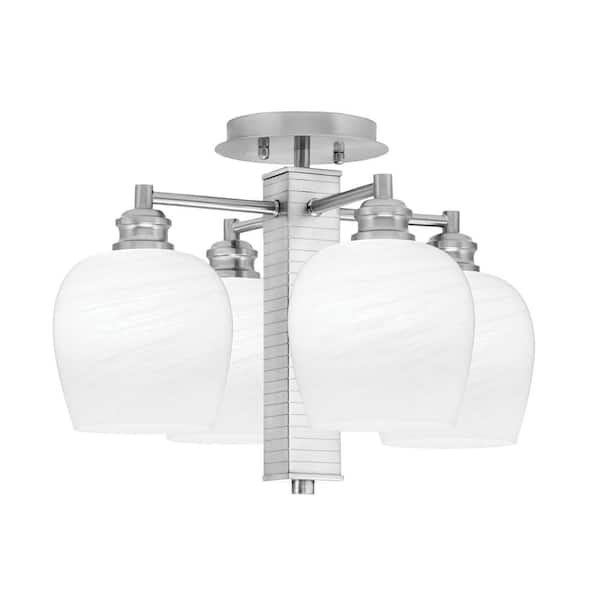 Unbranded Albany 17.5 in. 4-Light Brushed Nickel Semi-Flush with White Marble Glass Shades