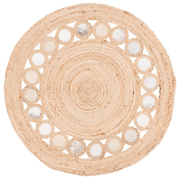 SAFAVIEH Natural Fiber Beige/Gray 4 ft. x 4 ft. Round Solid Area Rug