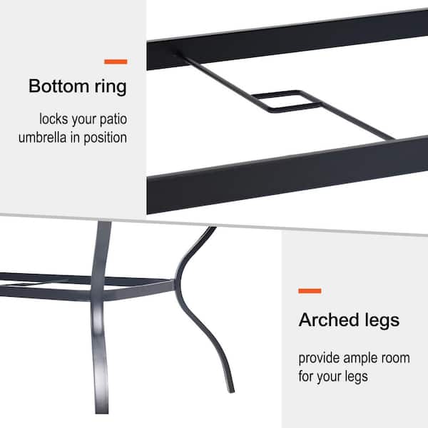 Anmutig Black Rectangular Metal Outdoor Dining Table with