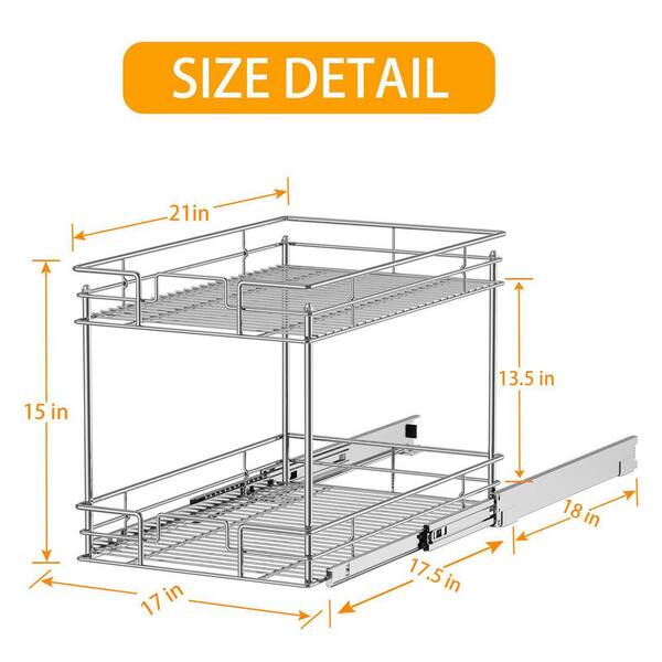 ROOMTEC New Version Pull Out Cabinet Organizer for Base Cabinet (17 W x 21 D), Kitchen Cabinet Organizer and Storage 2-Tier Cabinet Pull Out