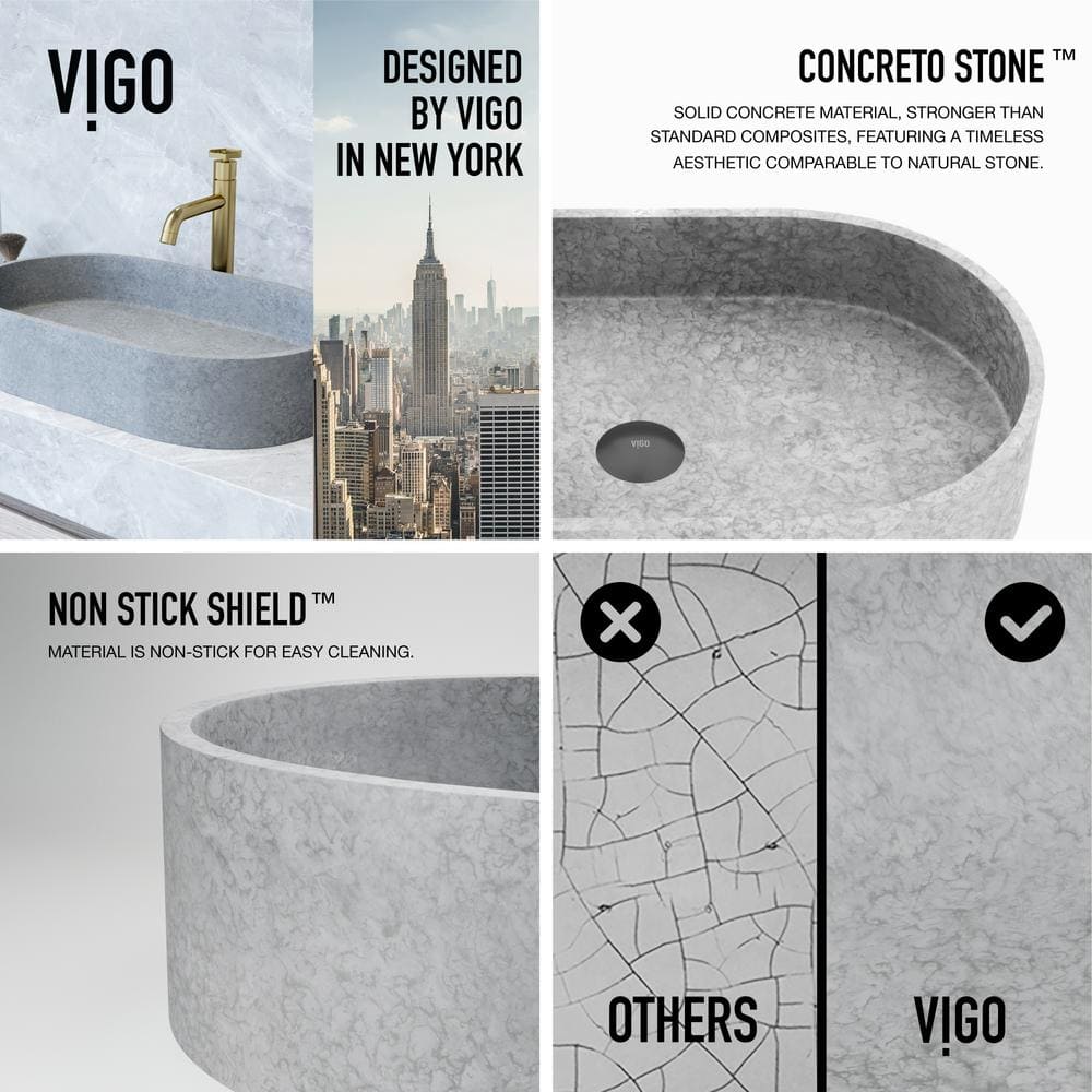 Sagrada Gothic Gray Oval Vessel Sink in Concrete Stone 24"x14"