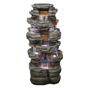 47 in. Floor Stone Tower Cascade Fountain with LED, Gray