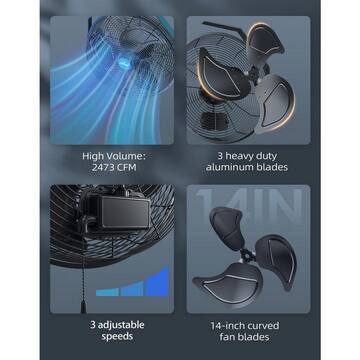 14 in. 3 Speed Wall Mount Outdoor Waterproof Fan