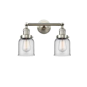 Bell 16 in. 2-Light Brushed Satin Nickel Vanity Light with Clear Glass Shade