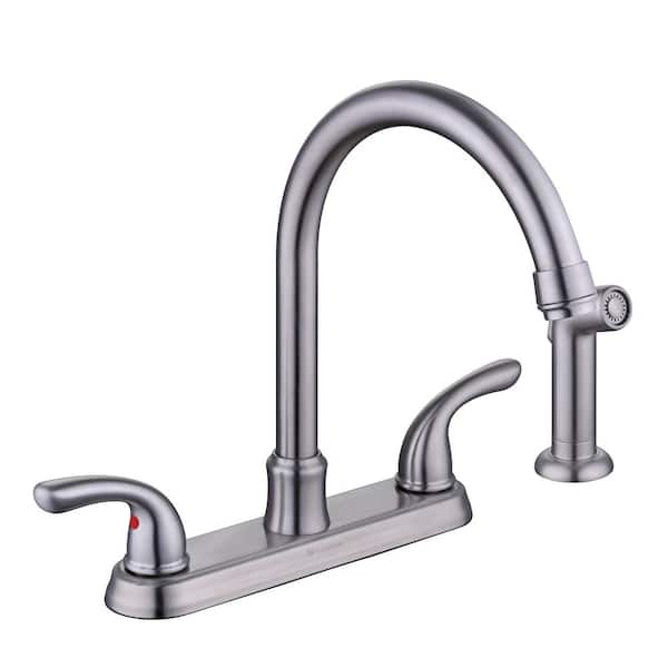 Glacier Bay Builders Double Handle Standard Kitchen Faucet With Side Sprayer In Stainless Steel 2588