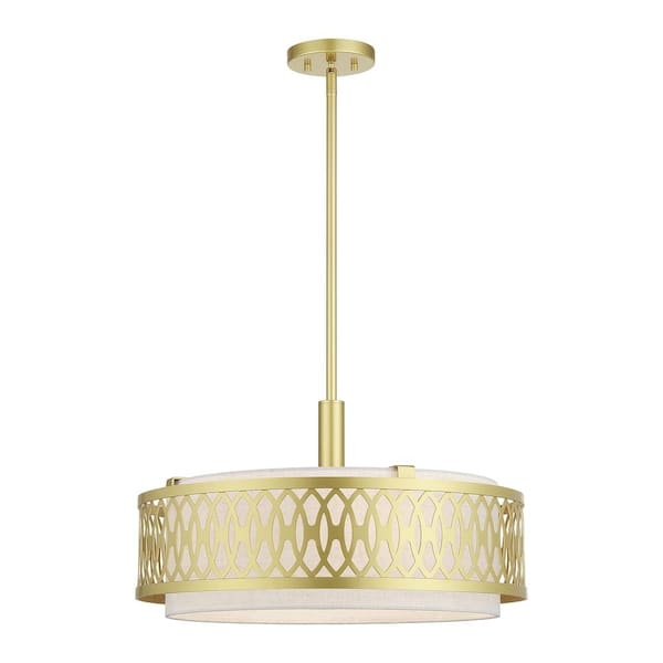 Livex Lighting Vistaview 4-Light Soft Gold Chandelier with Oatmeal Fabric Shade