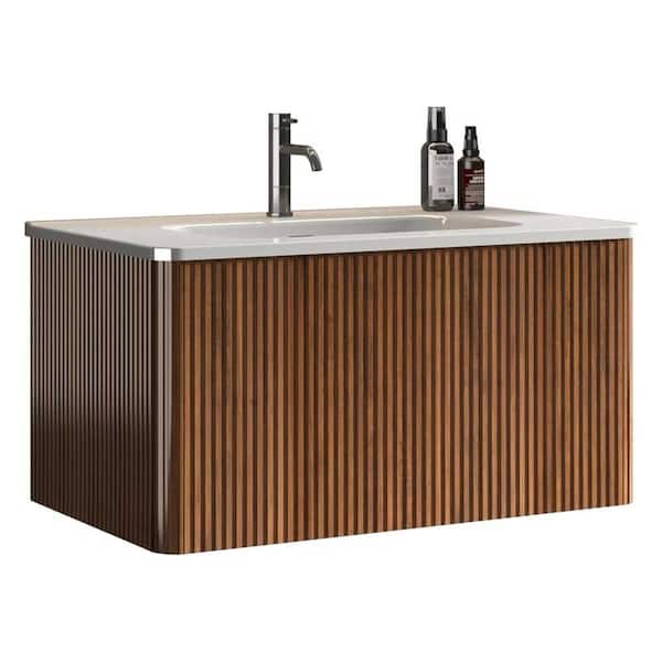 30 in. Bath Vanity Cabinet without Top in Striped Walnut Freestanding Bath Vanity for Modern Bathroom