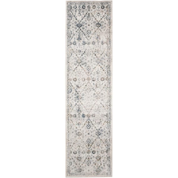 Nourison Astra Machine Washable Ivory Blue 2 ft. x 6 ft. Distressed Traditional Runner Area Rug