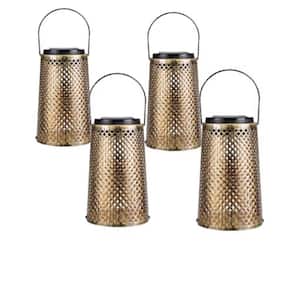 Solar Powered Outdoor Gold Hanging Lantern Lights LED Weather Resistant Path Light, Solar Table Lamps (4-Pack)