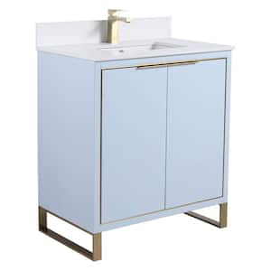 Opulence 30 in. W x 18 in. D x 33.5 in. H Bath Vanity in Pastel Blue with White Single sink Top