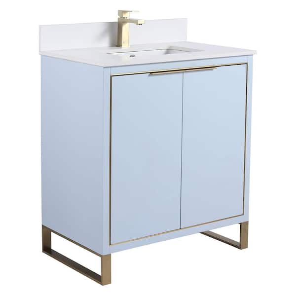 FINE FIXTURES Opulence 30 in. W x 18 in. D x 33.5 in. H Bath Vanity in Pastel Blue with White Single sink Top