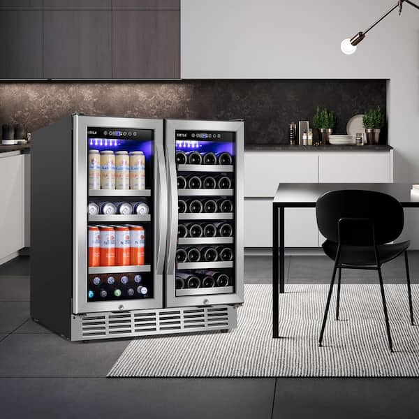 30.31 in. Dual Zone Beverage and Wine Cooler in Silver 33-Bottle and 80-Can Nine Movable Shelves and Four Handles