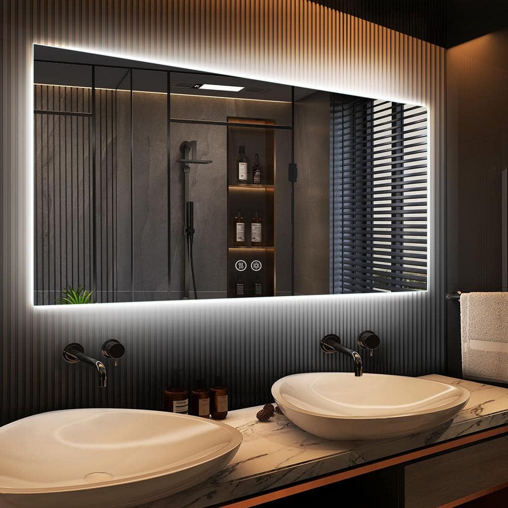 60 in. W x 24 in. H Large Rectangular Frameless Anti-Fog LED Wall Bathroom 