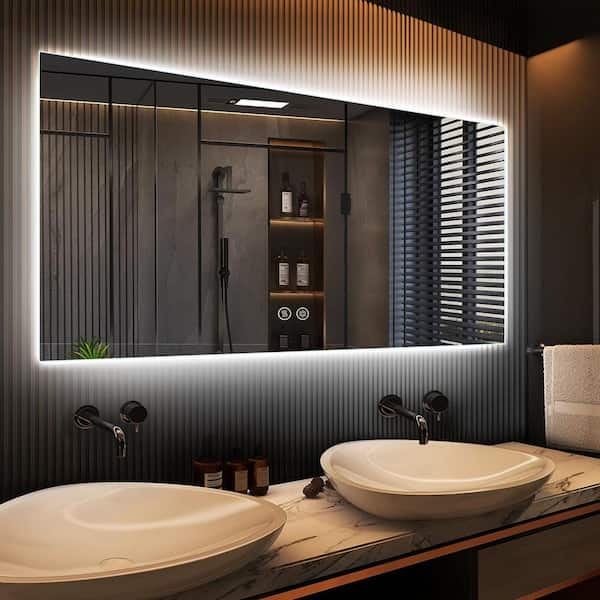 Unbranded 60 in. W x 24 in. H Large Rectangular Frameless Anti-Fog LED Wall Bathroom Vanity Mirror in Silver, Back Light