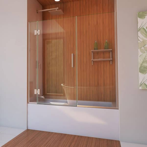 DreamLine Unidoor-X 58-58.5 in. x 58 in. Frameless Hinged Tub Door in Brushed Nickel