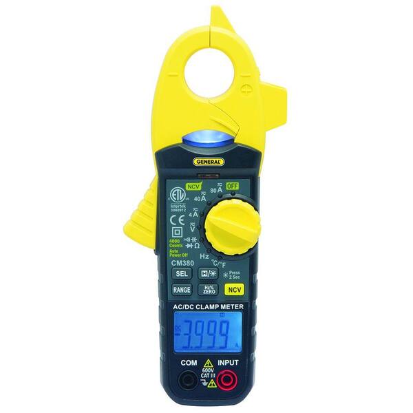 General Tools 80 Amp AC/DC CAT III 600-Volt Clamp Meter with 0.1mV and 1 mA Resolutions, NCV Detector and "K" Thermocouple Probe