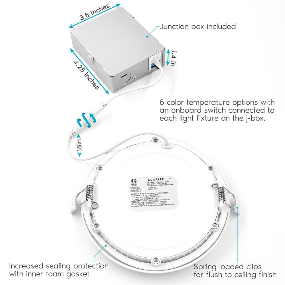 6.62'' White Ultra Thin LED Recessed Lighting Kit