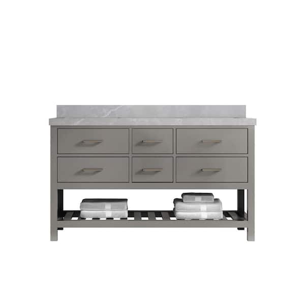 Willow Collections Parker 60 in. Double Sink Freestanding Elephant Gray Bath Vanity with Pearl Gray Qt. Top Unassembled