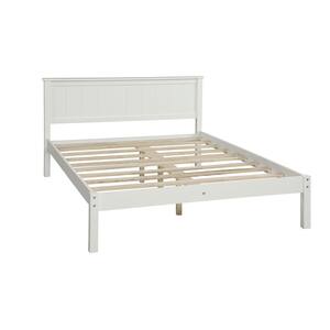Morden White Wooden Frame Full Size with Headboard, Platform Bed with Strong Support