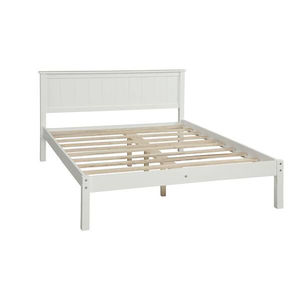 HWT Morden White Wooden Frame Full Size with Headboard, Platform Bed ...