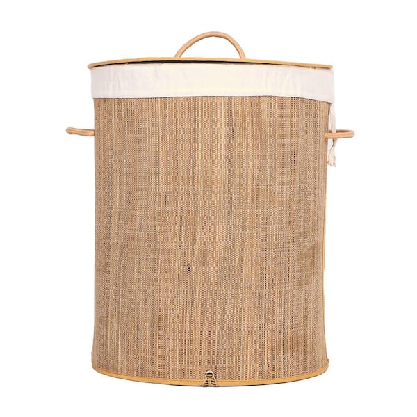 Vintiquewise Round Foldable Mendong Laundry Hamper with Lid and Handles for Easy Carrying
