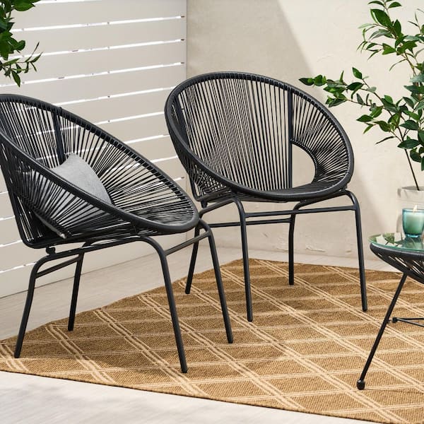 Black Woven Rope Outdoor Lounge Chair Set of 2 All-Weather Patio