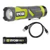 RYOBI USB Lithium Cordless Compact LED 3-Mode Flashlight Kit with 2.0 Ah Battery and Charging Cable FVL51K