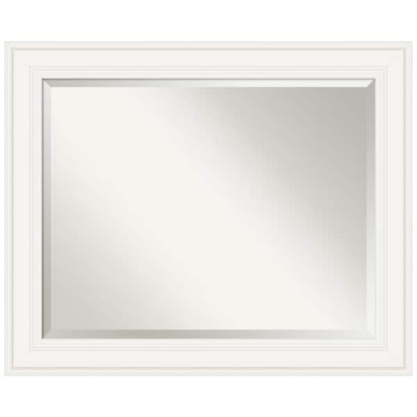 Amanti Art Ridge White 33.5 in. W x 27.5 in. H Framed Beveled Wall Mirror in White