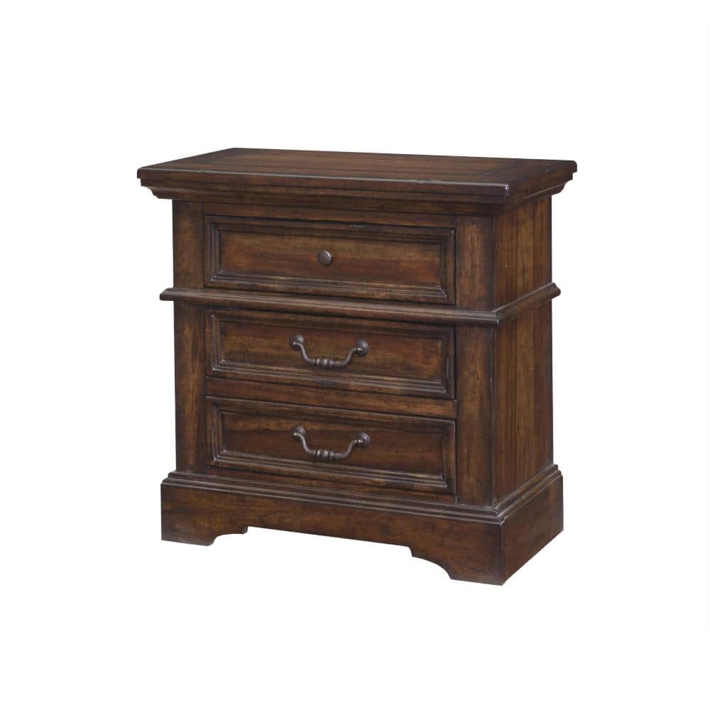 Stonebrook Tobacco Brown Hardwood 3-Drawer Nightstand