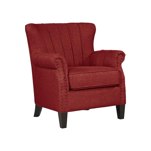 Handy Living Jeanne Arm Chair in Cherry Red Textured Linen-like Fabric