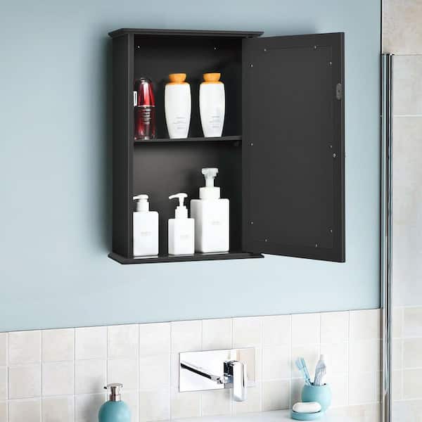 13.5 in. W x 21 in. H Rectangular Brown MDF Surface Mount Medicine Cabinet with Mirror Door