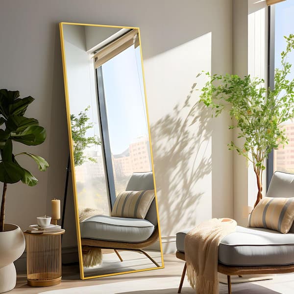 Lirago 21 in. W x 64 in. H Metal Framed Full Length Mirror Wall Mounted Free Standing or Leaning against the Wall in Gold