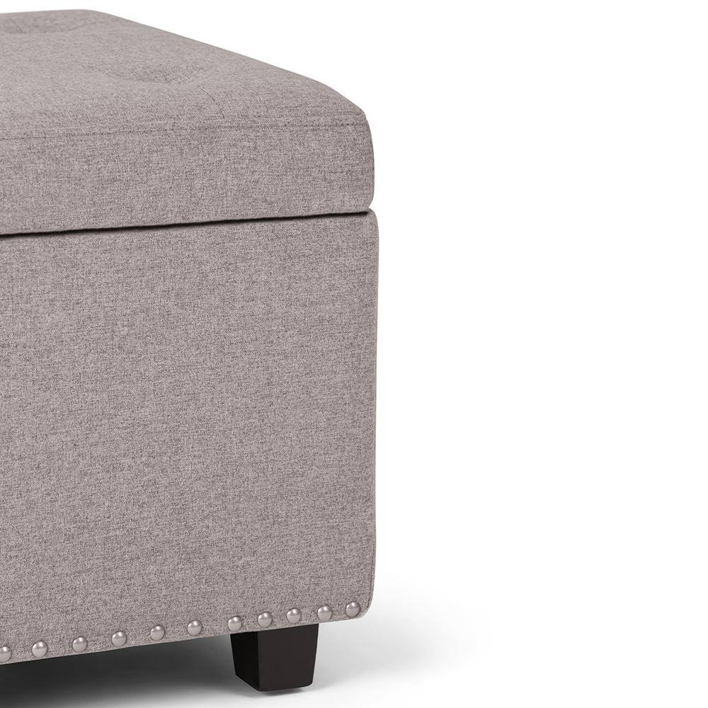 Cloud Gray Tufted Wood Footstool with Nail Trim - Traditional Style