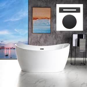 Jayden 59 in. Acrylic FlatBottom Double Slipper Bathtub with Oil Rubbed Bronze Overflow and Drain Included in White