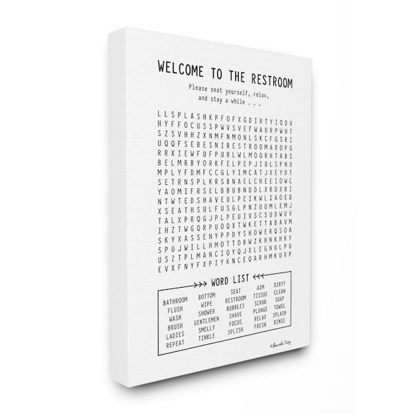 Stupell Industries 24 In X 30 Black And White Restroom Crossword Puzzle Sign Canvas Wall Art By Shawnda Craig Wrp 1249 Cn 24x30 - Wall Art Crossword Puzzle
