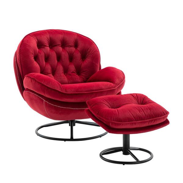 red accent chair and ottoman