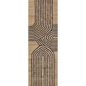 Abstract Arches Natural and Black 2 ft. x 8 ft. Handwoven Jute and Wool Runner Rug
