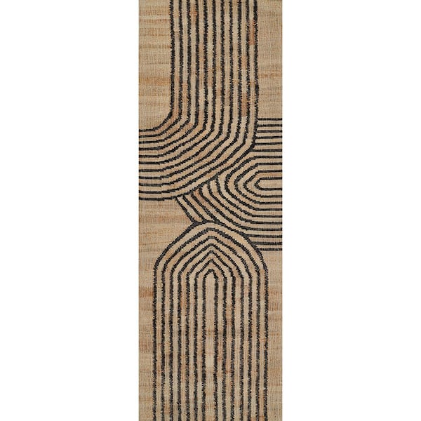 Tempaper Abstract Arches Natural and Black 2 ft. x 8 ft. Handwoven Jute and Wool Runner Rug