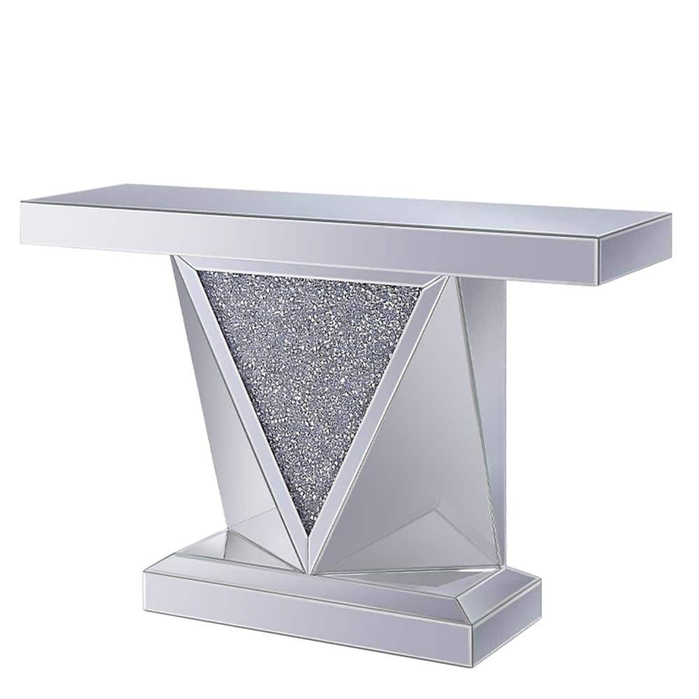 47" Mirrored Wood Console Table with Faux Diamonds