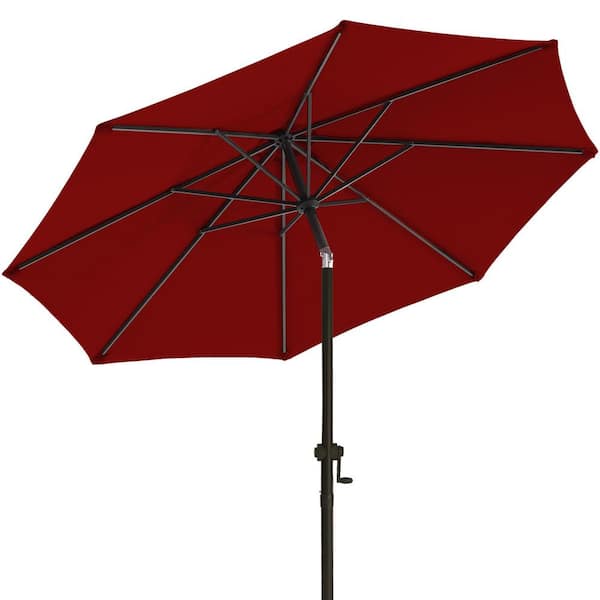 PASAMIC 10 ft. Aluminum Market Umbrella Outdoor Patio Umbrella with Push Button Tilt/Crank for Garden Lawn and Pool in Burgundy