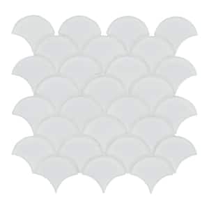 Retro Bianco Scallop 10 in. x 13 in. x 0.24 in Glossy Porcelain Mesh-Mounted Mosaic Floor & Wall Tile (13.6 sq.ft./case)