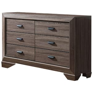 SignatureHome Finish BlackAnd Brown Material Wood Dresser with 6 Drawers Dimensions: 16.5"W x 59"L x 37"H