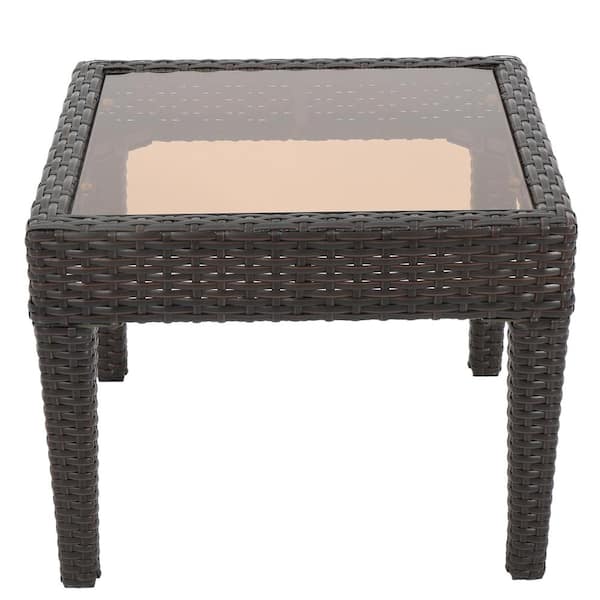 Unbranded 20 in. W x 15.3 in. H Wicker Outdoor Accent Table with Glass Top, Clean Design for Patio, Garden, Backyard, Brown Multi