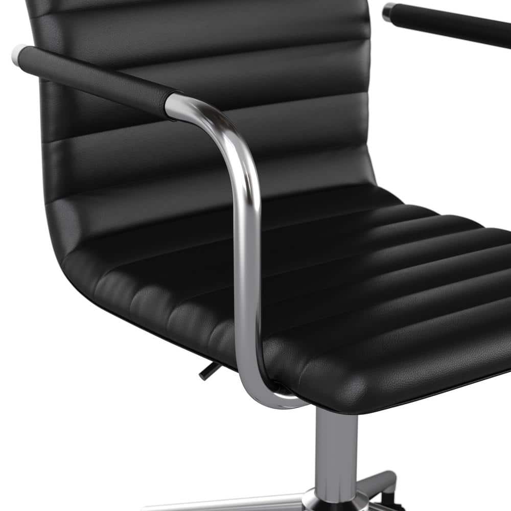 Black Faux Leather Executive Swivel Office Chair with Polished Nickel Frame