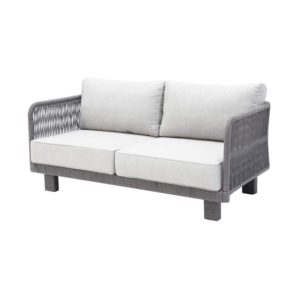 Cancun 1-Piece Metal Outdoor Loveseat with Olefin Light Grey Cushions
