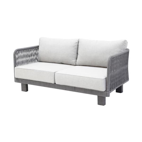 Cancun 1Piece Metal Outdoor Loveseat with Olefin Light Grey Cushions